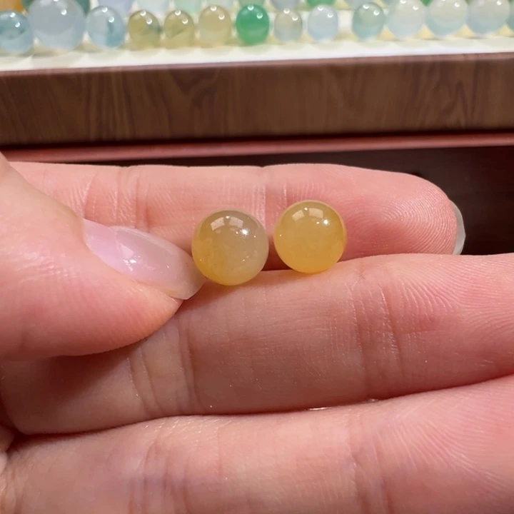 翡翠散珠天然缅甸翡翠A货卡7.3-7.7一对