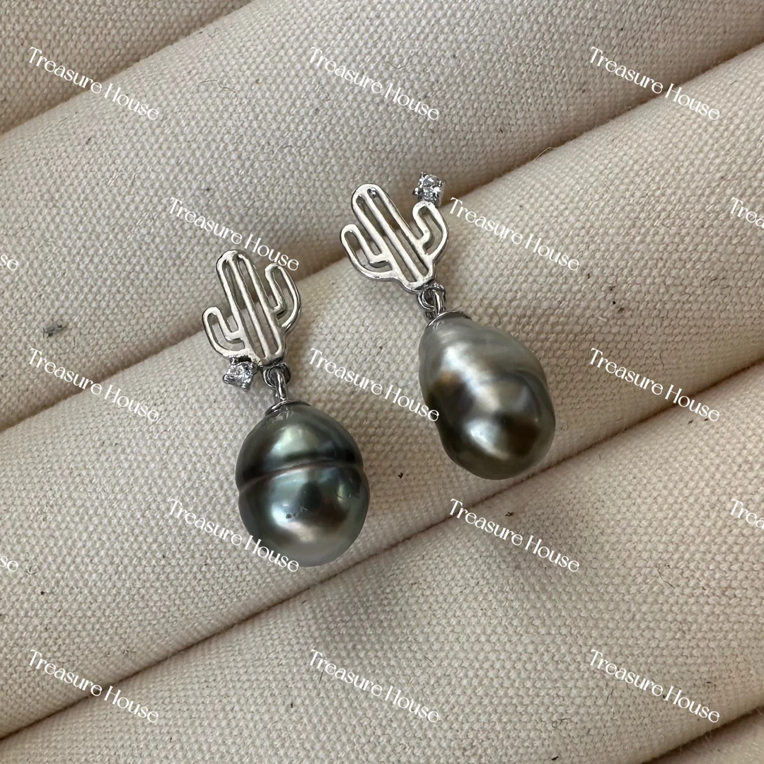 【宝藏】6-7mm海水大溪地keshi珍珠简约可爱仙人掌精致耳钉