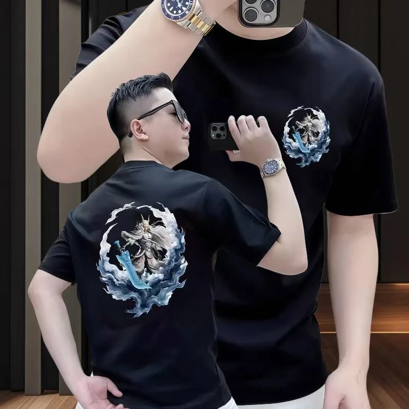 龙王 2025新款重磅轻奢内搭T恤百搭短袖印花圆领宽松半袖潮款