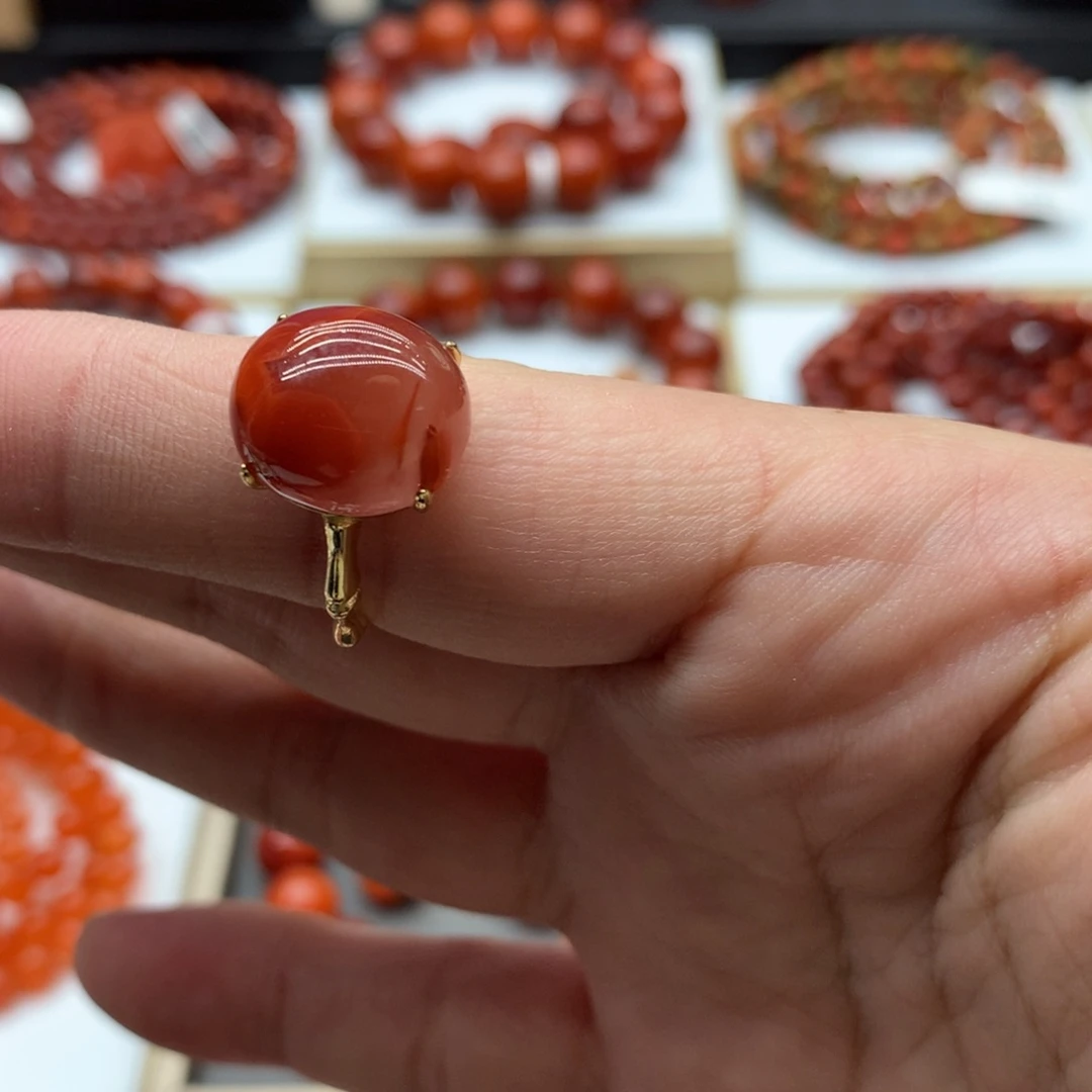 南红玛瑙戒指银S925镀金镶嵌一**姜