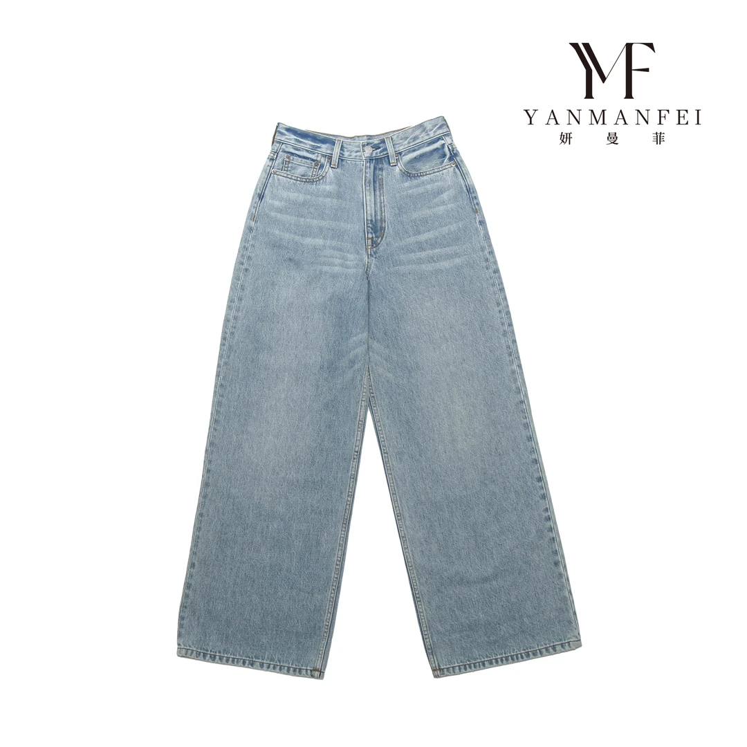 妍曼菲-2025春秋季新款时尚百搭直筒高品质阔版女款牛仔裤725002