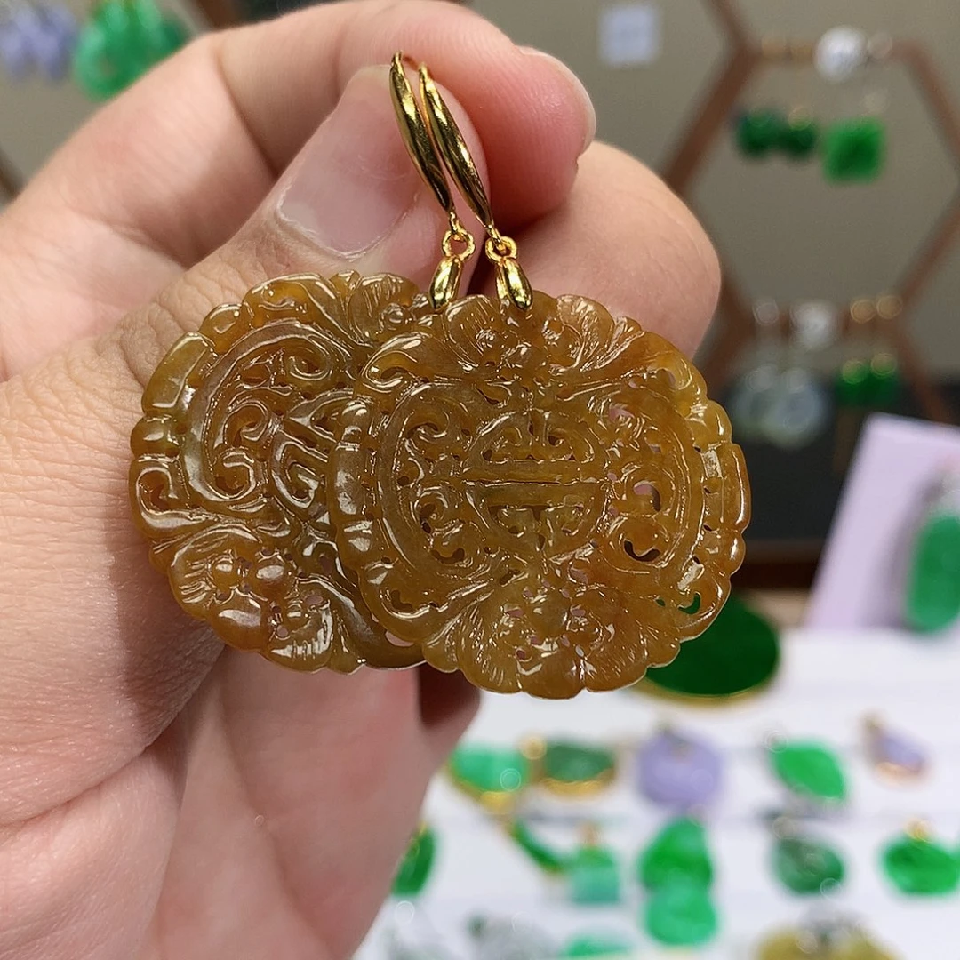 银S925镶嵌翡翠耳饰天然翡翠耳饰