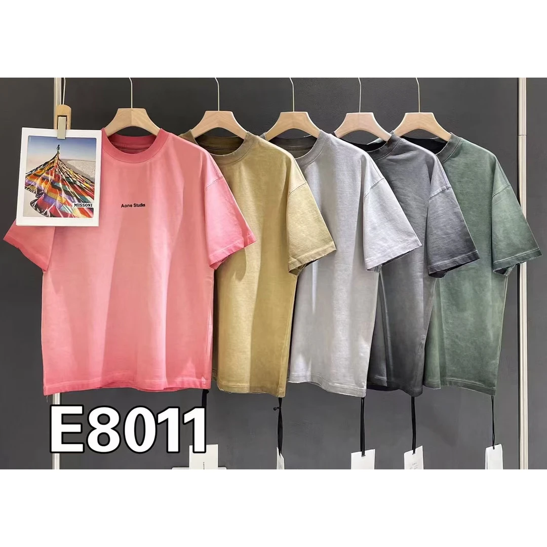 E8011情侣做旧男士夏季T恤潮流男装扎染短袖水洗字母