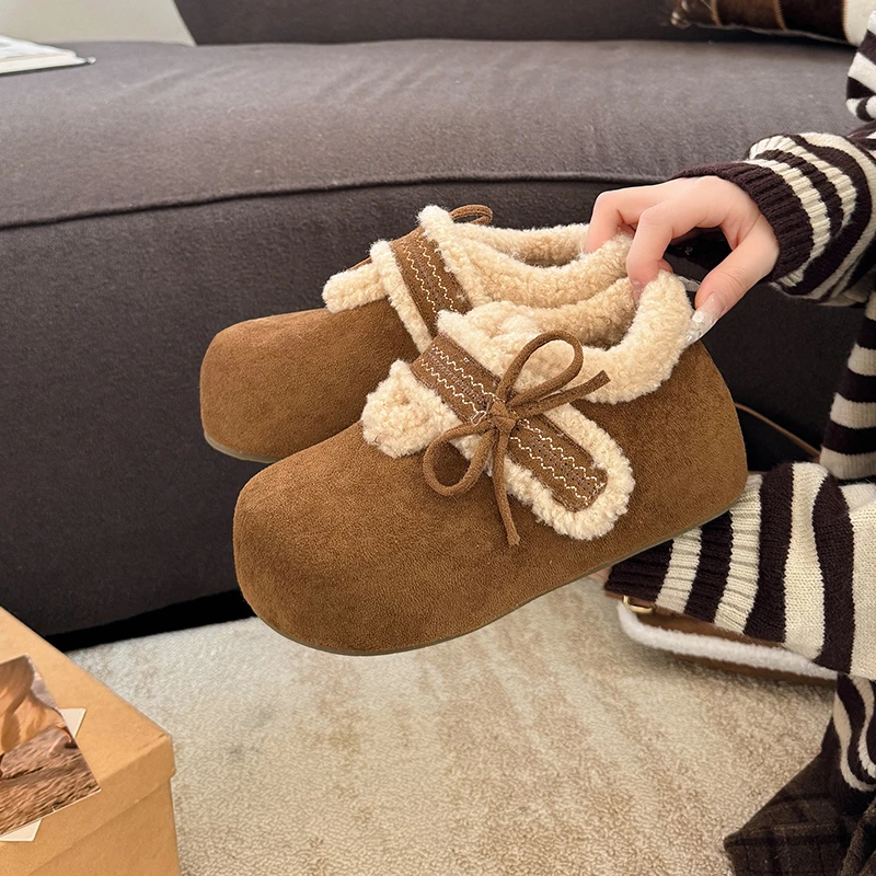 爆款鞋子女2025新款内增高全包软底勃肯鞋加绒保暖蝴蝶结毛毛棉鞋