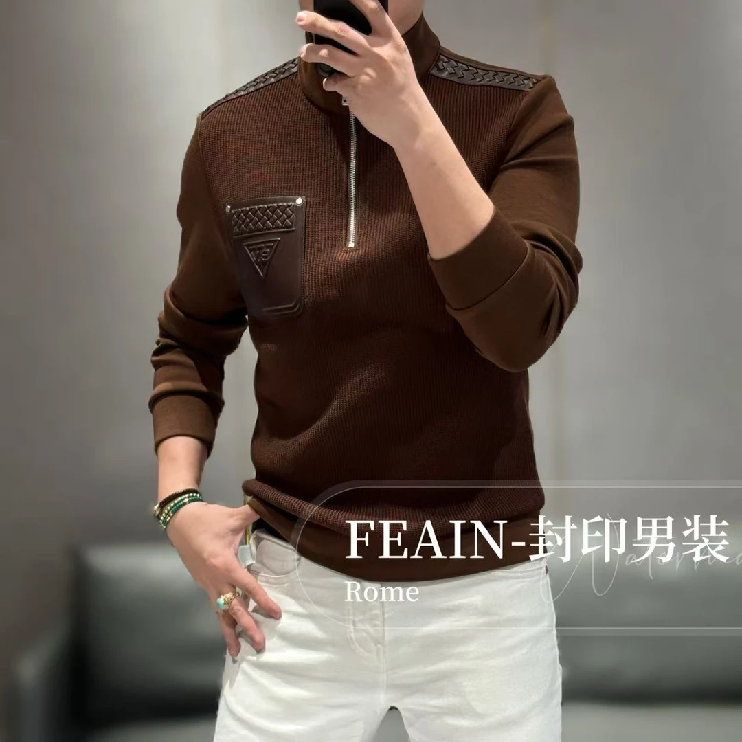 【真皮编织】B*V方向全手工编织真皮半拉链卫衣8120