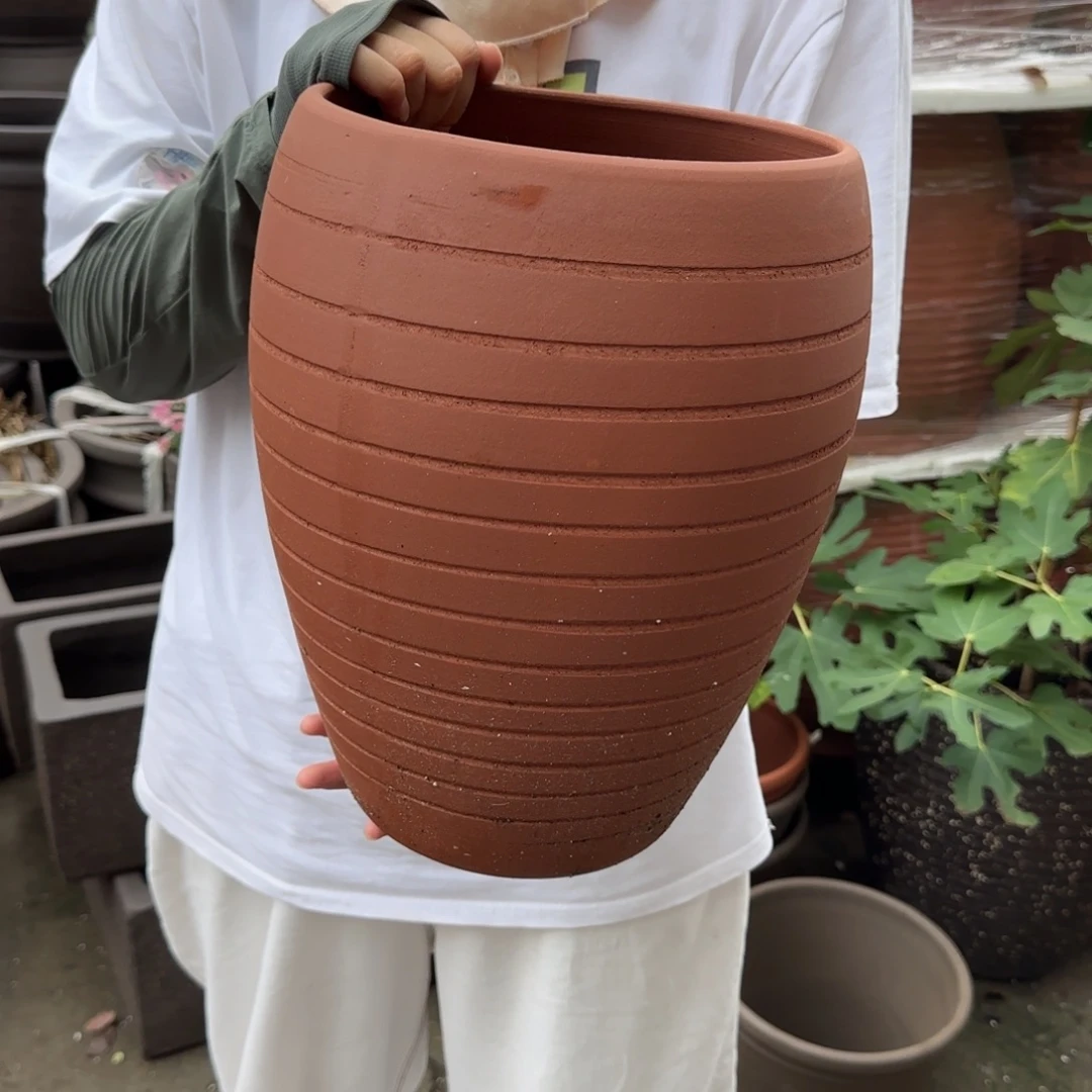 朱泥花盆口22高33宜兴紫砂