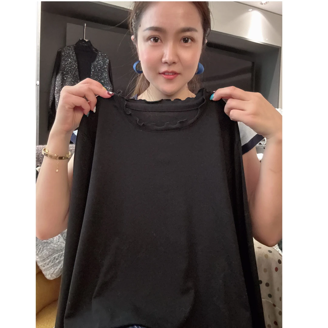 秋季新款百搭木耳边圆领长袖打底衫女显瘦内搭上衣-5156