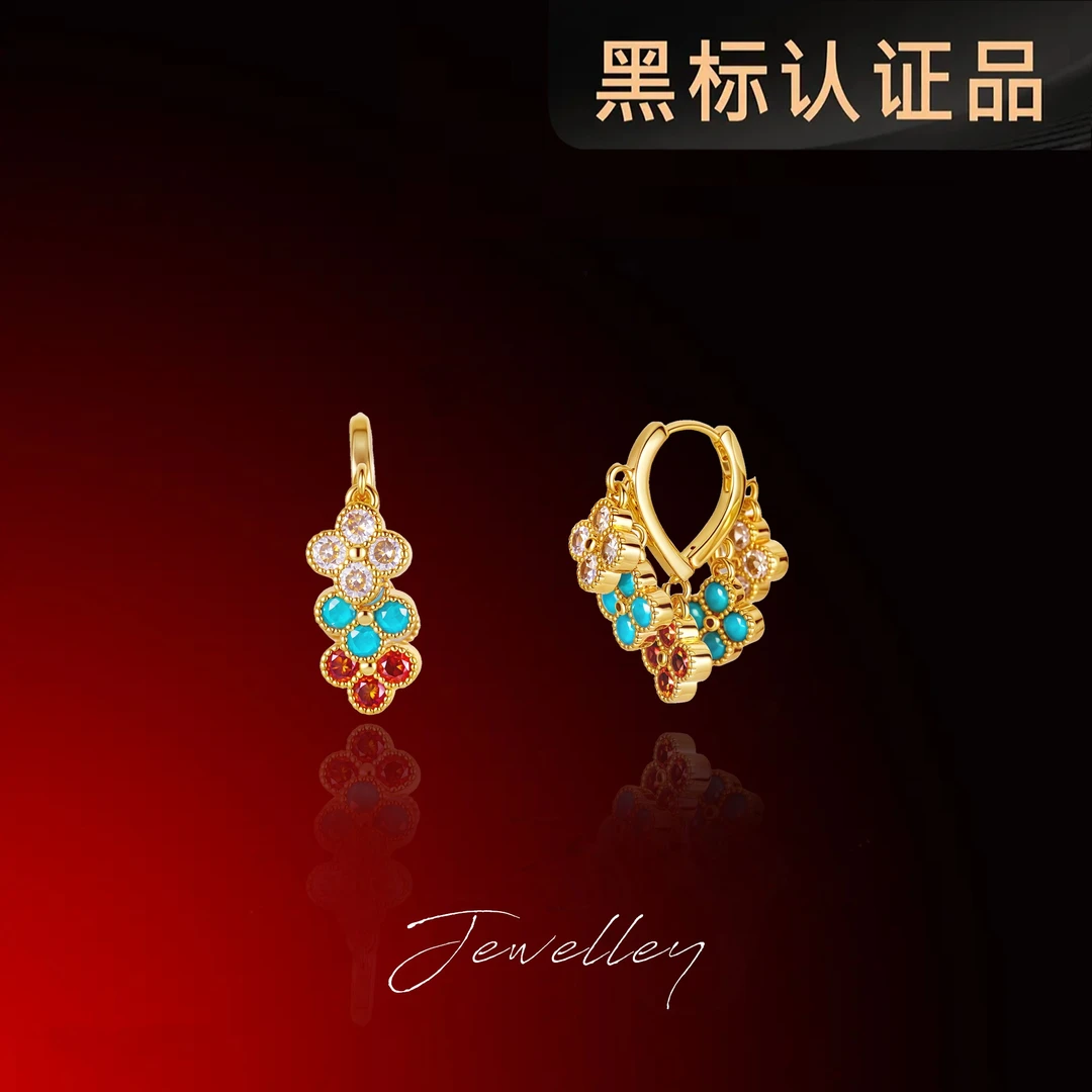 OuQ镀k金春夏精致气质氛围幸运四叶耳钉女款首饰CL210172