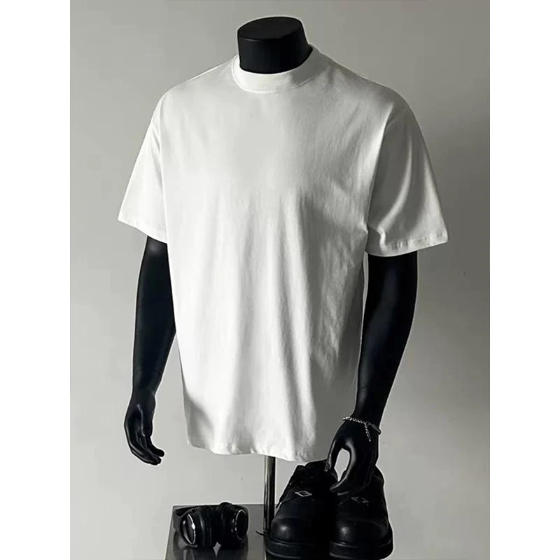 cleanfit白色圆领短袖男款夏季高级感重磅T恤小领口宽松正肩半袖