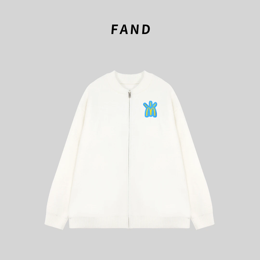 FAND品牌【MaiDo】秋冬时尚刺绣棒球服领子宽松拉链开衫外套毛衣