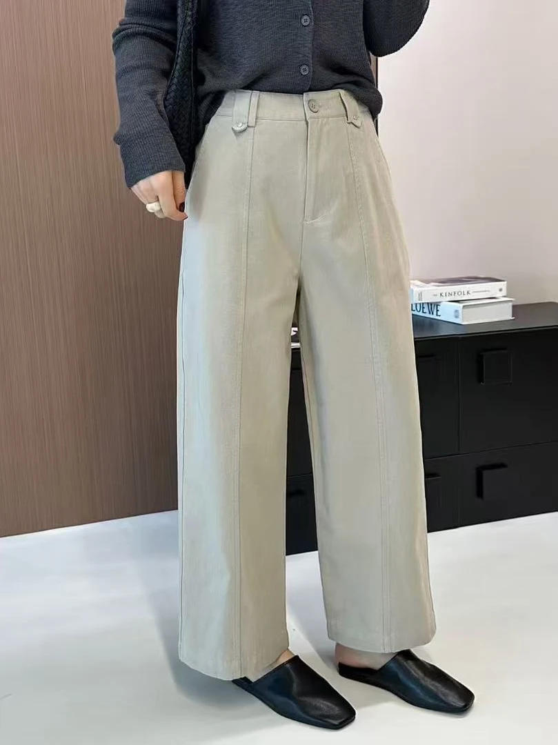 韩系百搭高腰窄版直筒秋款休闲裤显高显瘦九分裤2515