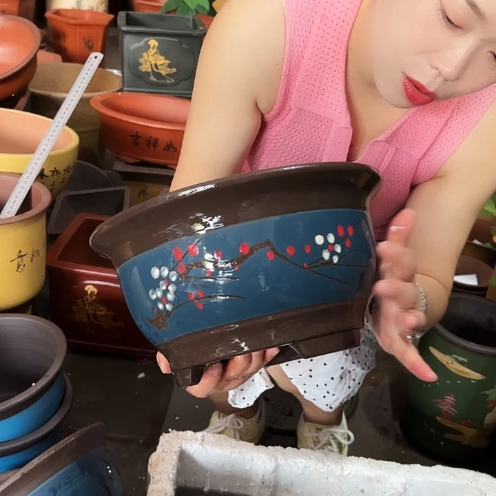 蓝富贵点彩大花盆花盆