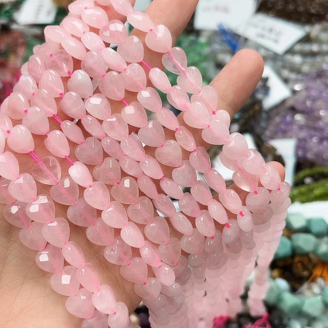 玛瑙/玉髓未镶嵌珠宝半成品卡10粉晶爱心切面一条