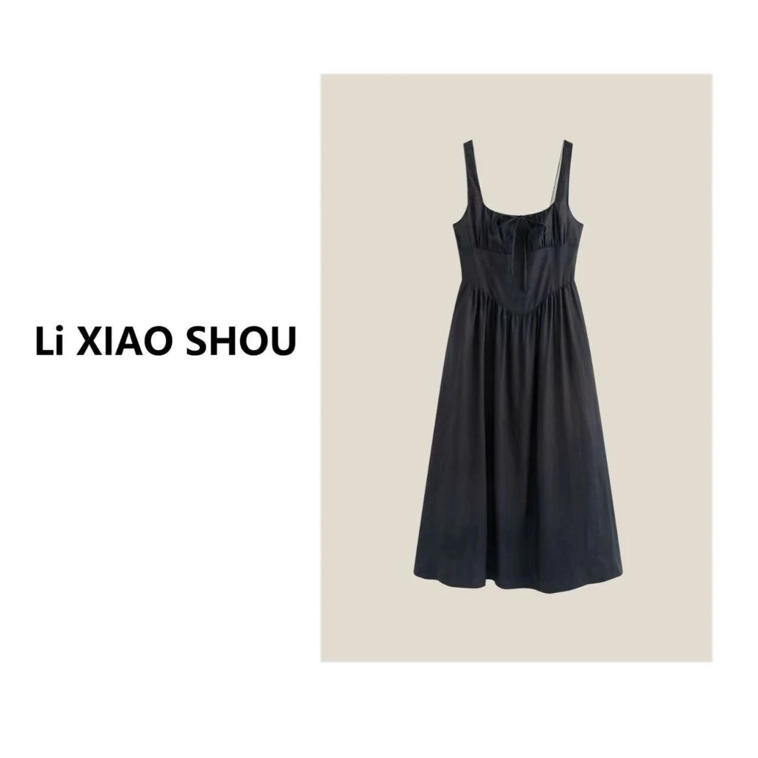 李小瘦大码女装【邂逅】夏季简约风法式精致百搭纯色亚麻连衣裙369D