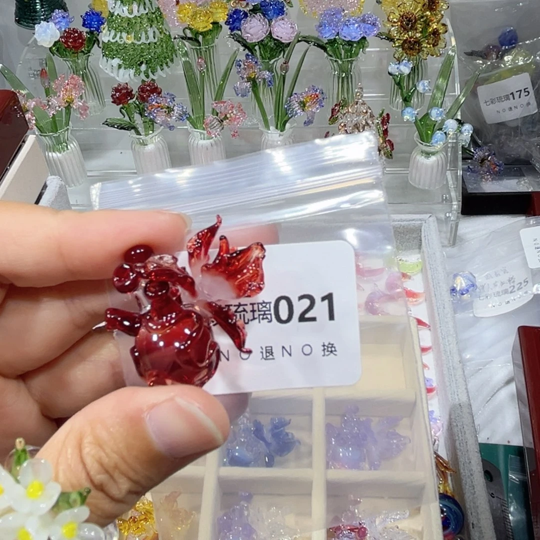 ****️玻璃吊坠（不含链）21红色鸢尾花心脏