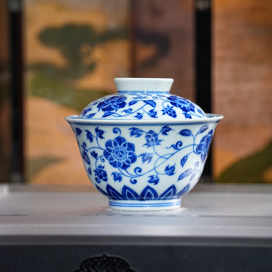 曹鸿雁 | 宝石缠枝花卉二才盖碗容量160cc 景德镇陶瓷