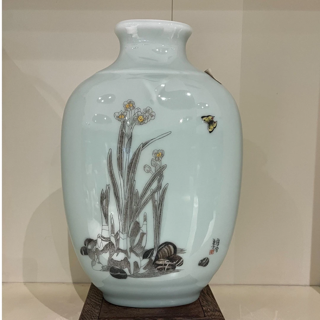 昆仑牌鲁青瓷窑变釉扁瓶《玉荣临风》34cm*22cm