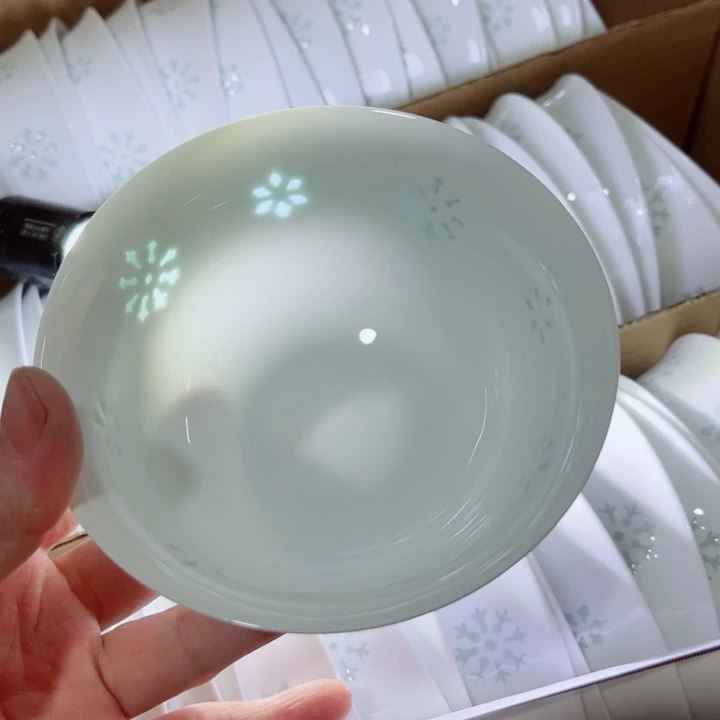 青花玲珑5寸饭碗雪花雕刻
