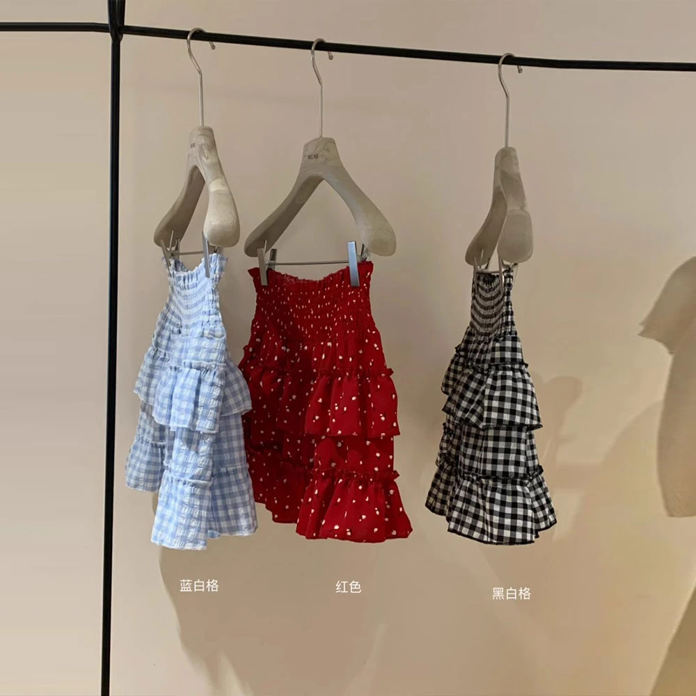 2025年夏季新款高级感甜美风收腰显瘦格子蛋糕裙a字蓬蓬半身裙女