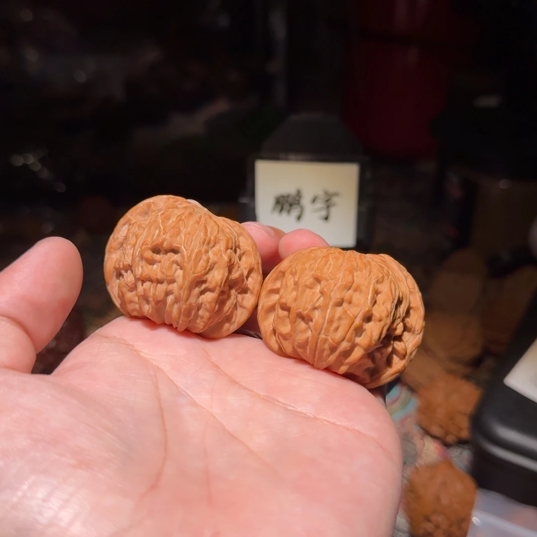 核桃把件1367号43对歪磨盘狮子头文玩核桃