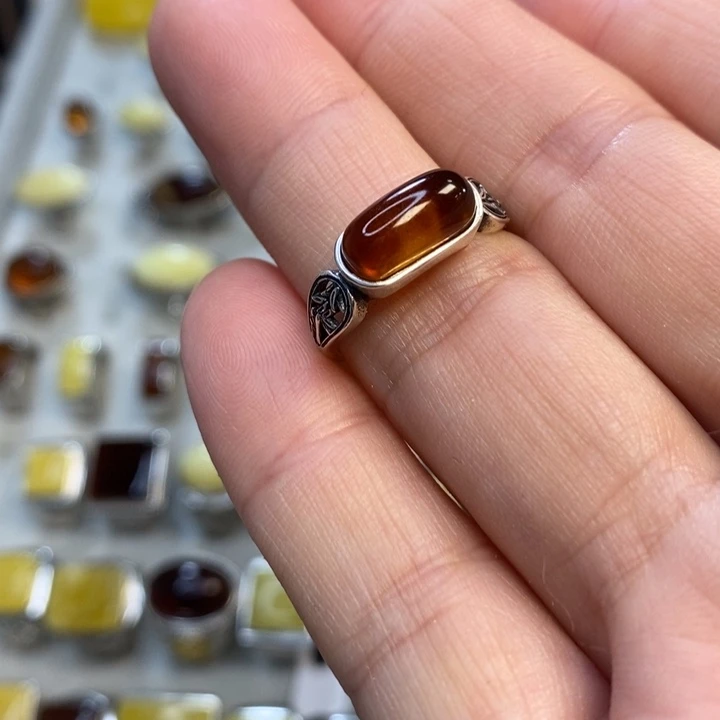 琥珀银S925镶嵌戒指