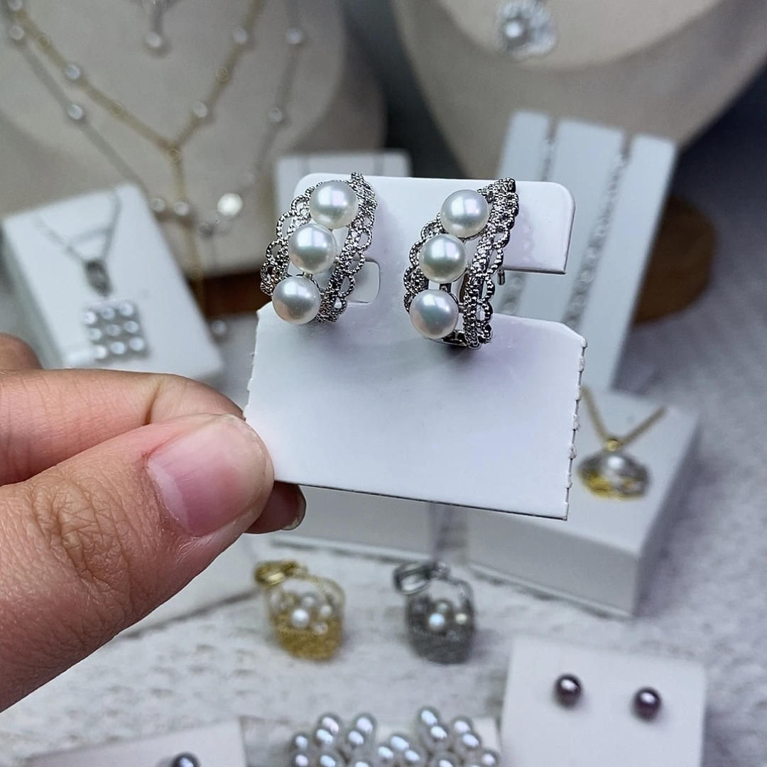 淡水珍珠耳饰银S925镶嵌