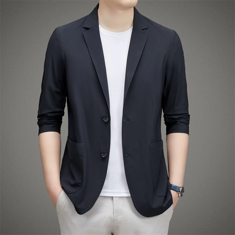 男士冰丝西服外套夏季薄款高弹无痕西装中青年时尚休闲高级感单西