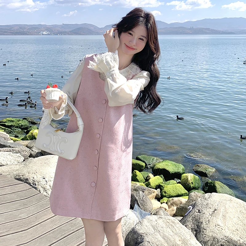 韩系甜美温柔粉色背心裙套装女2025早秋少女感穿搭洋气减龄两件套
