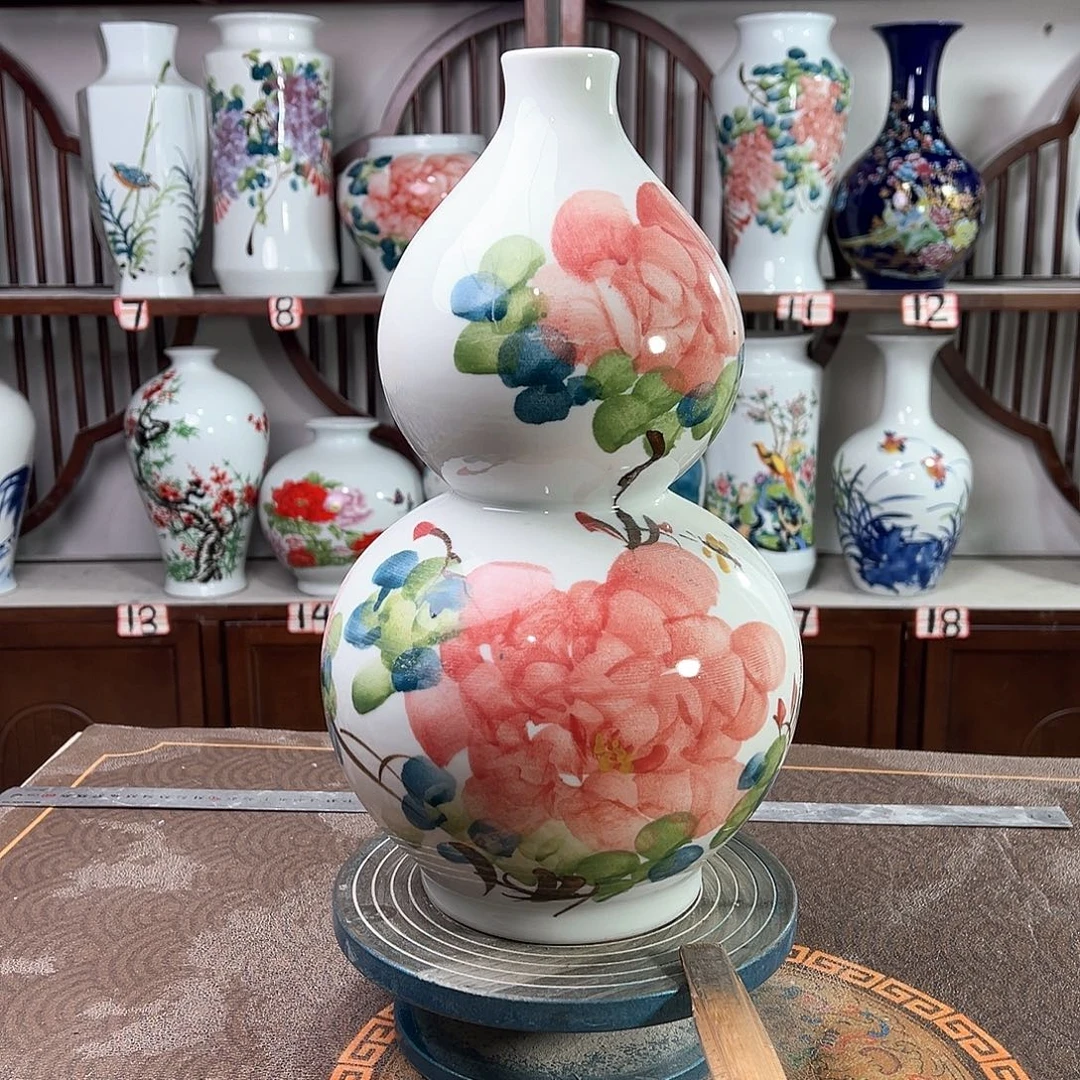 摆件陶景德镇陶瓷葫红牡花
