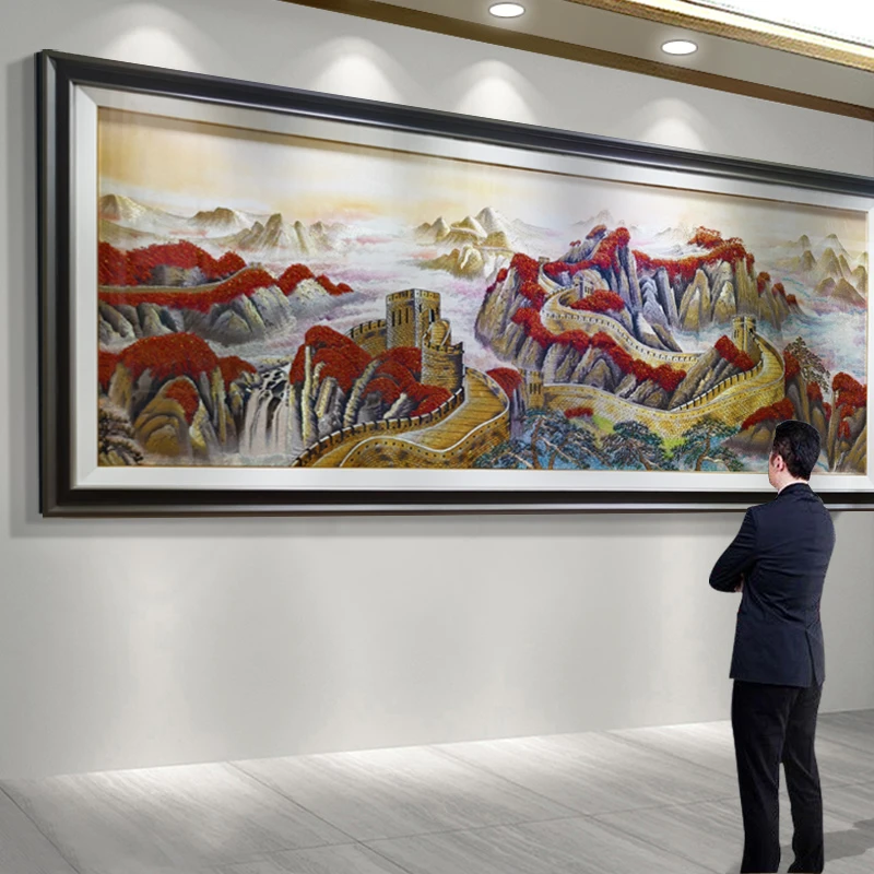 万里长城刺绣装饰画山水风景挂画客厅沙发背景墙靠山壁画织锦绣