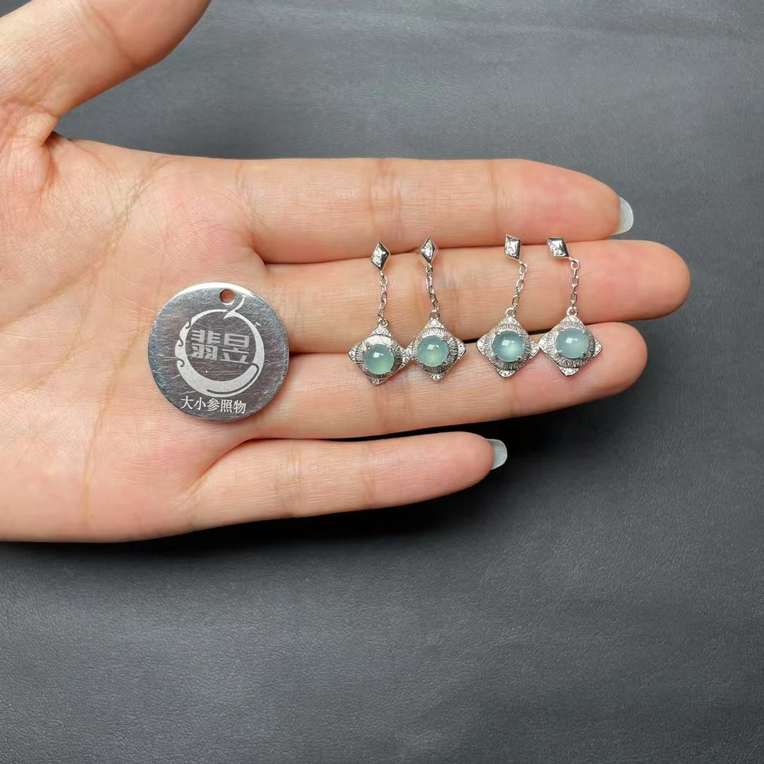 翡昱-N04-39540-722-天然A货翡翠耳饰S925银镶-多样性发其一对-C