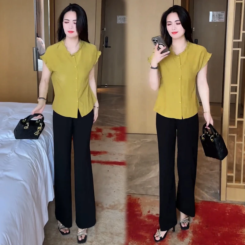 衬衫女2025夏季新款时髦洋气减龄小个子短款木耳花边短袖休闲衬衫