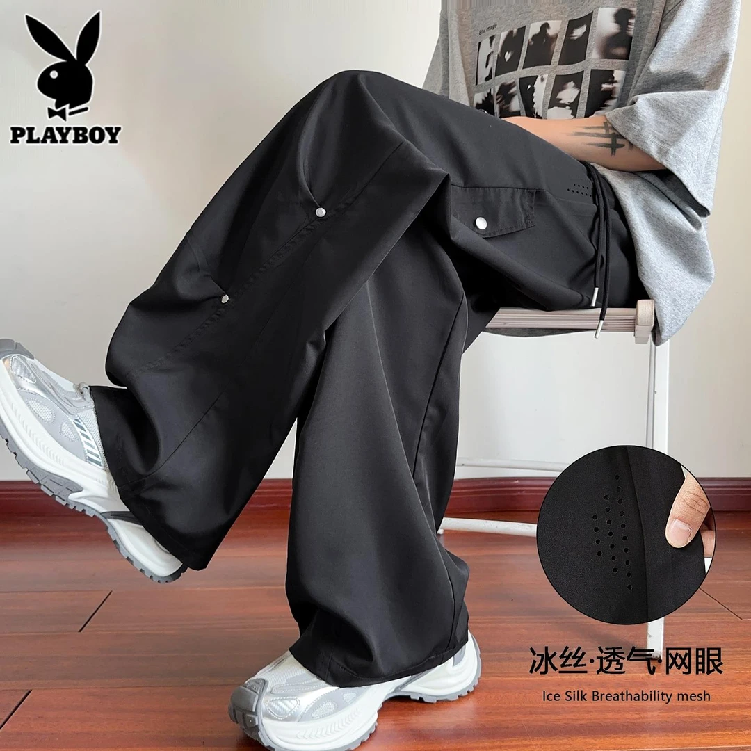 花花公子休闲裤男士冬季新款潮流美式工装宽松阔腿休闲长裤子男款