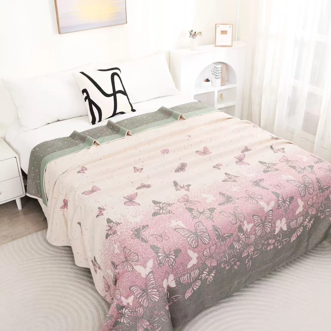 【蝴蝶花】亚麻休闲毯200*230cm