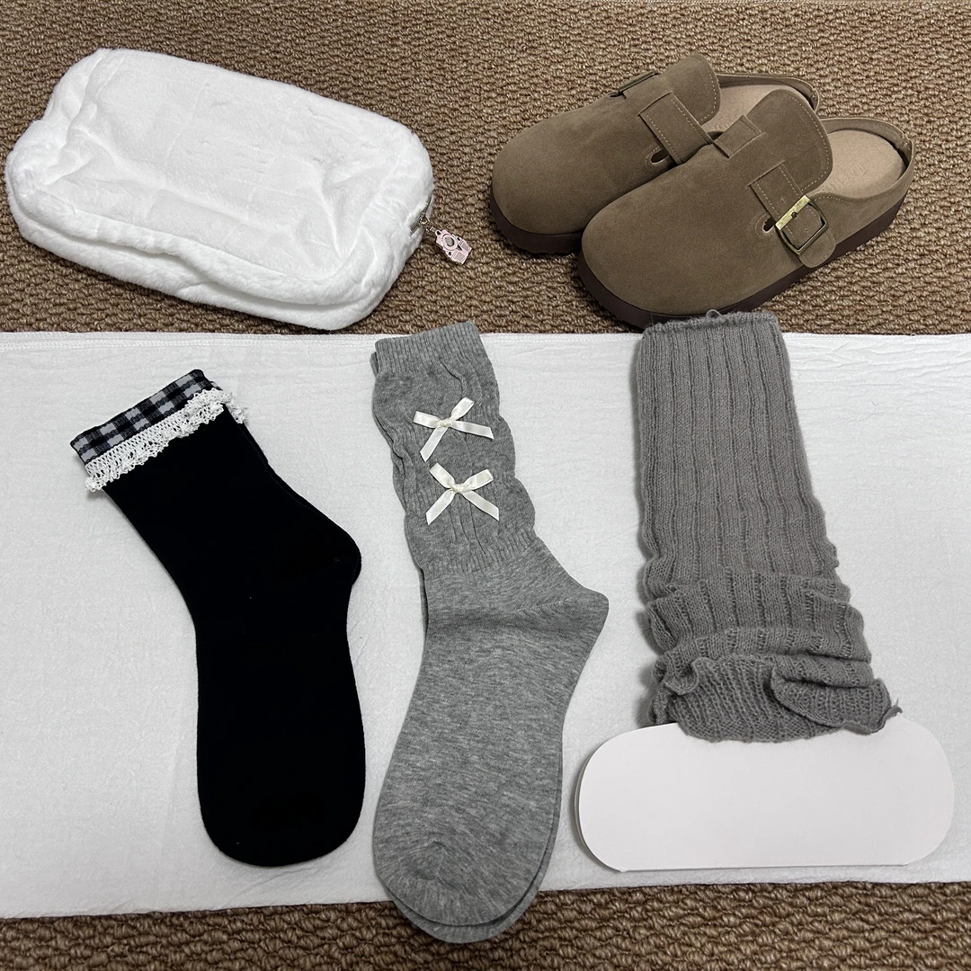 【多款混搭】3双装韩系灰黑色中筒ins潮袜堆堆袜超百搭简约舒适棉袜