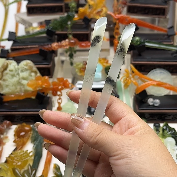 蛇纹石玉岫玉发簪未镶嵌焱*