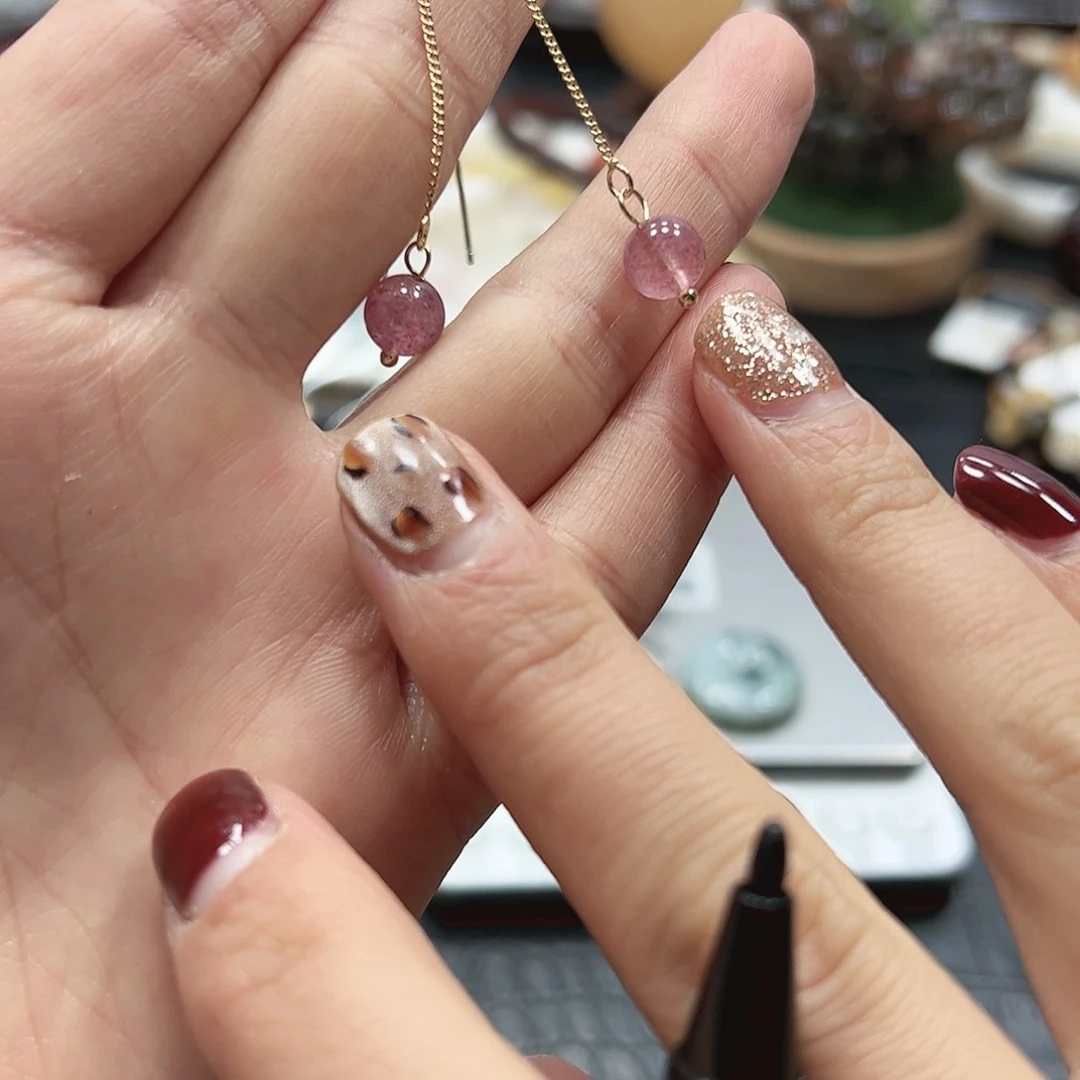 烟晶手链22K金镶嵌草莓晶耳线