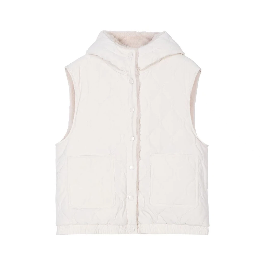 双面穿暖暖的羔绒连帽马甲外套