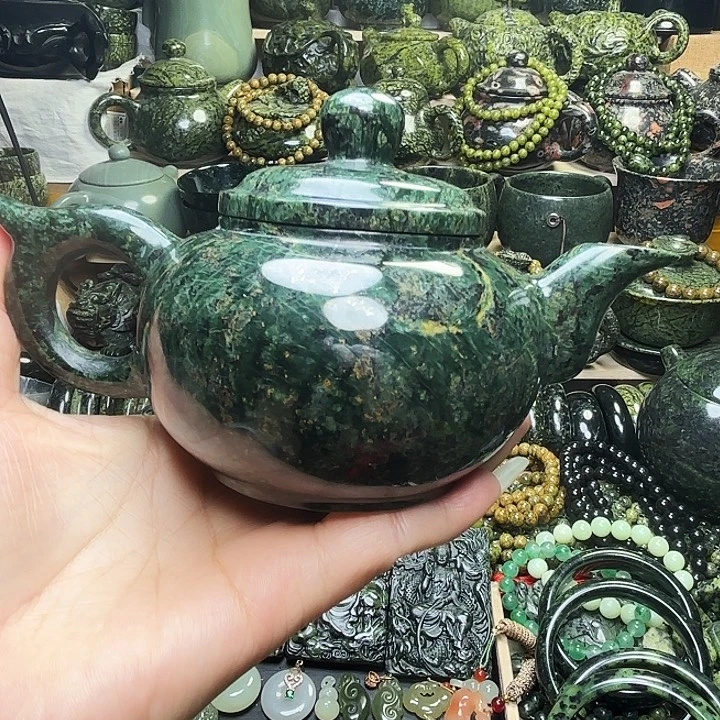 蛇纹石玉未镶嵌珠宝半成品藏玉药王石福利款茶壶