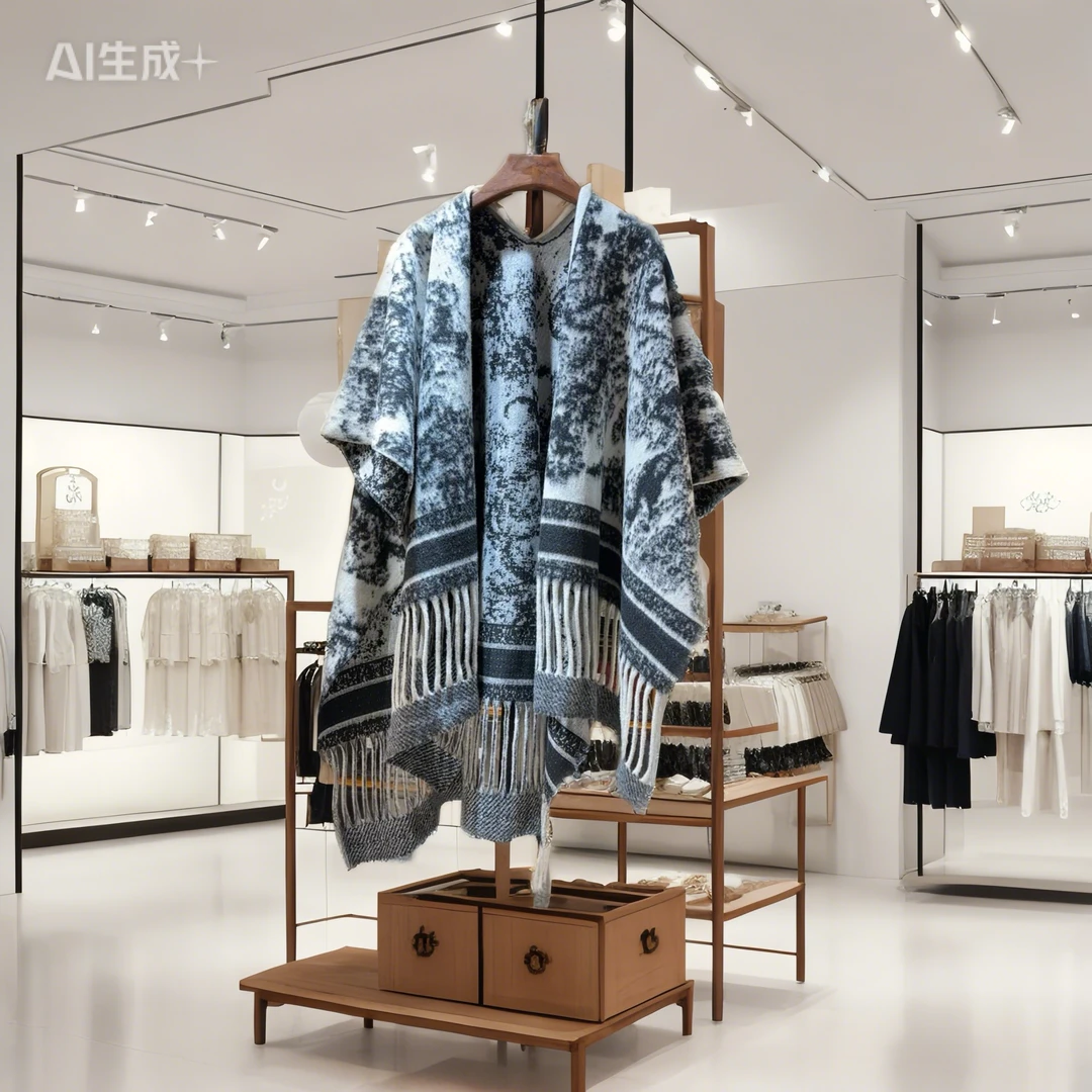 2080动物世界提花秋冬季女士披肩披肩斗篷针织长款百搭流苏