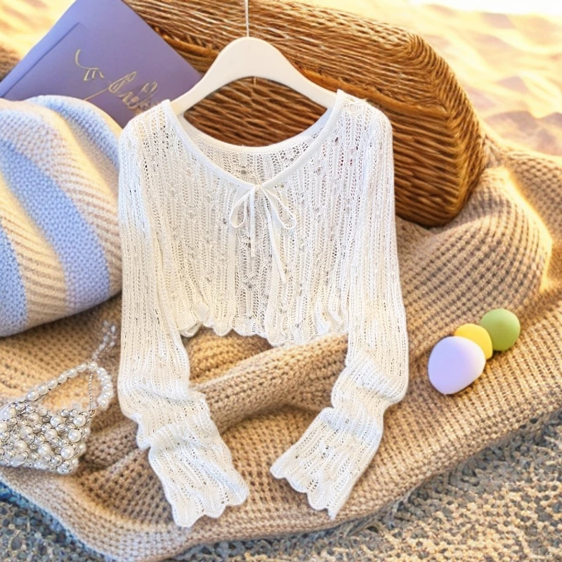 2025夏季韩系针织开衫女防晒披肩罩衫设计感小众洋气宽松短款上衣