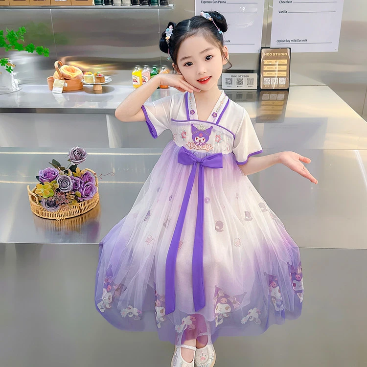 女童夏季汉服裙子儿童公主裙中国风库洛米连衣裙小女孩表演服裙子