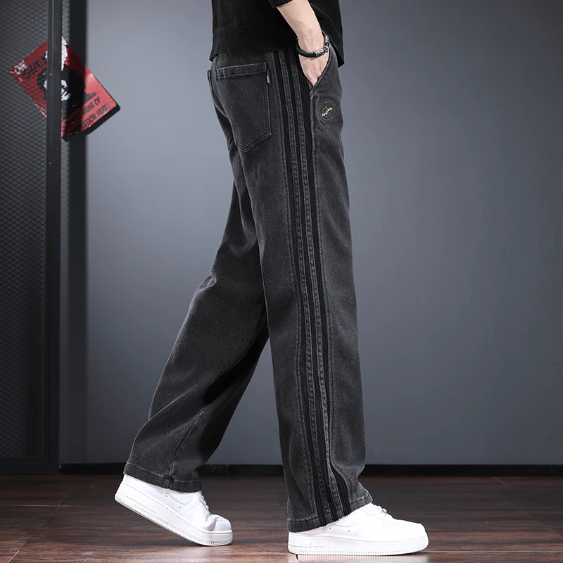 美式复古男士牛仔裤2025新款秋冬季宽松直筒长裤潮流水洗加绒男裤