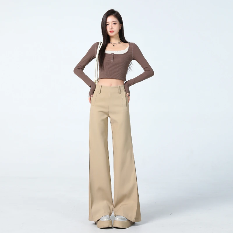 MNVZ新款美式休闲裤女2025卡其色百搭显瘦辣妹潮牌长裤复古时尚裤