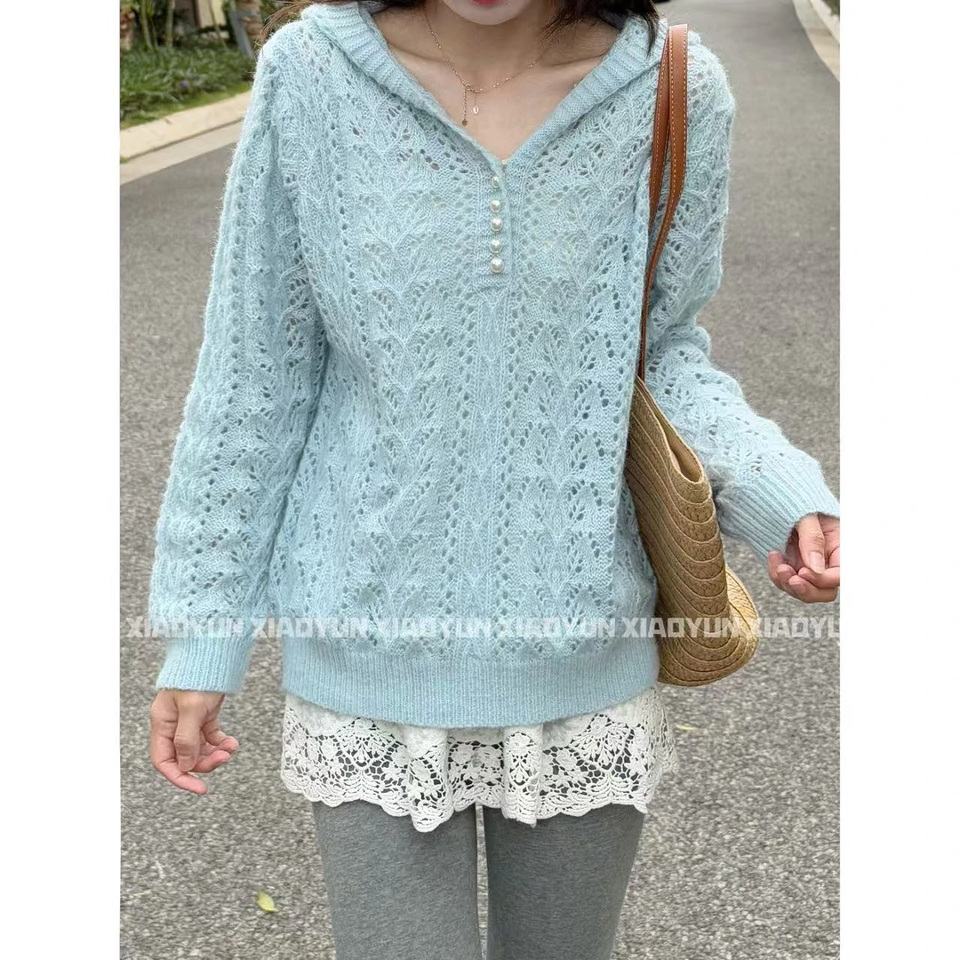 镂空连帽上衣 小允姐姐2025新款气质时尚高级镂空连帽上衣