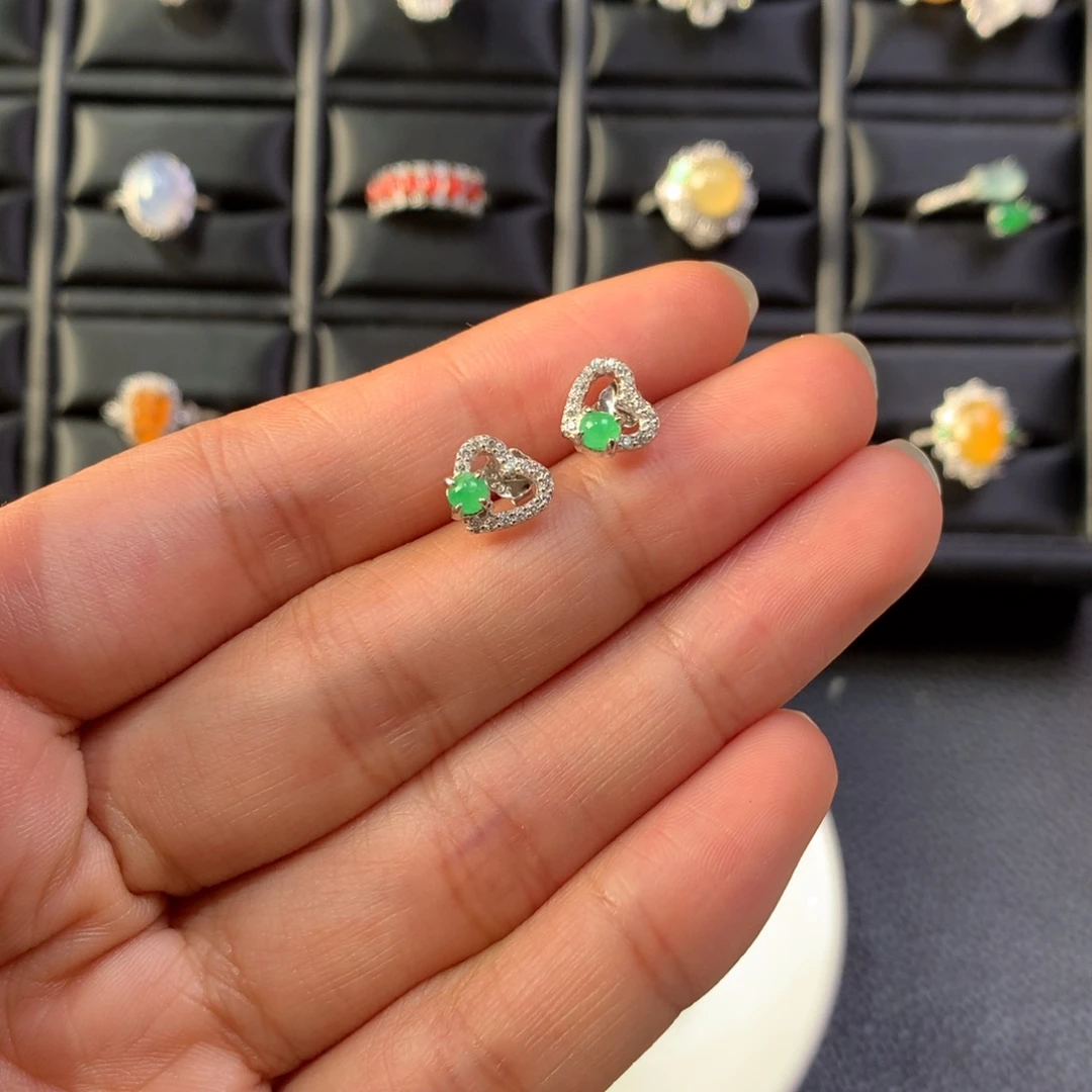 翡翠银S925镶嵌耳饰