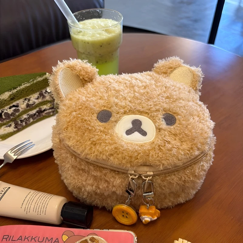 卡通毛绒可爱小熊化妆包女便携旅行可爱刺绣立体手提洗漱收纳包JY