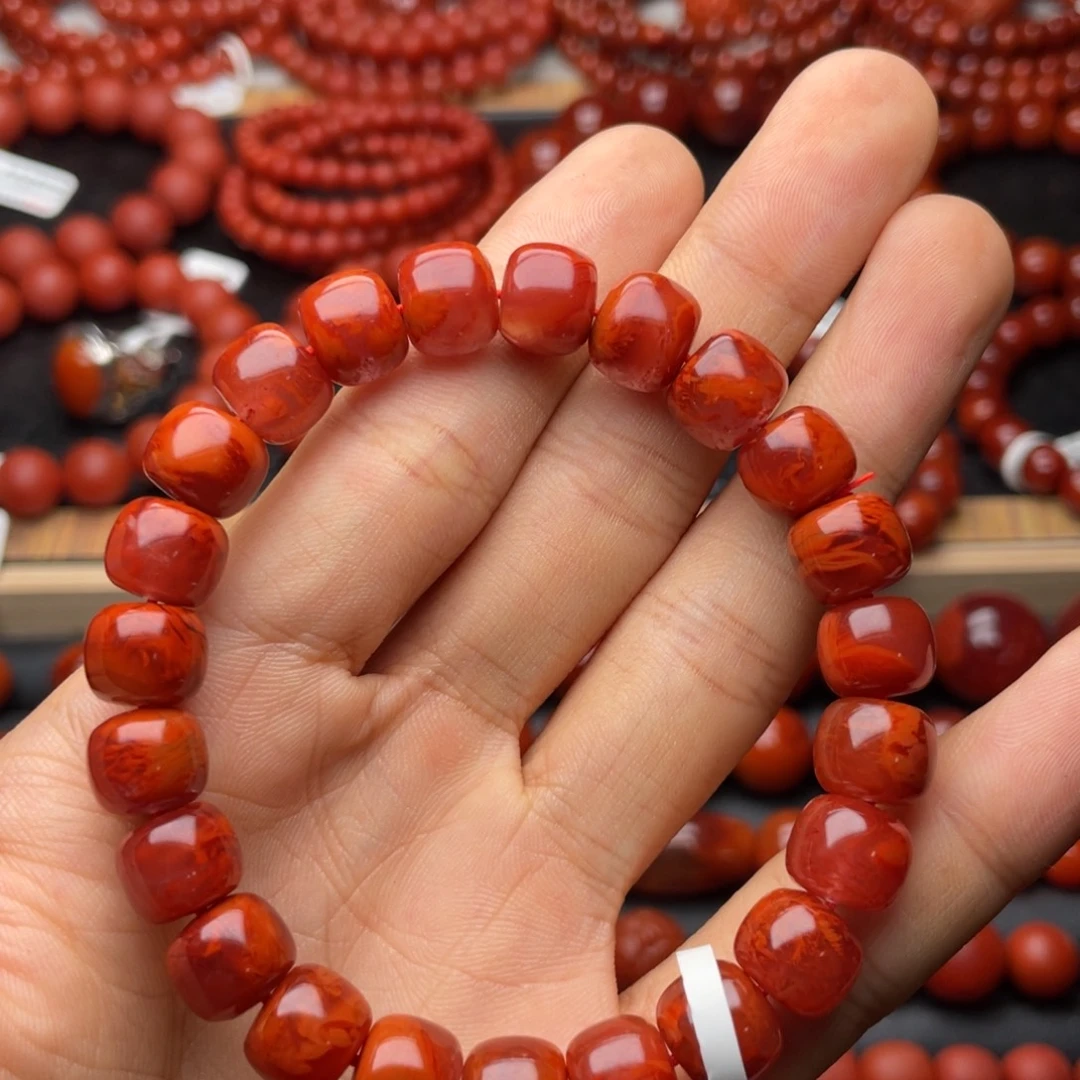南红玛瑙未镶嵌手串H10.3mm收藏妖孽玫瑰火焰老型