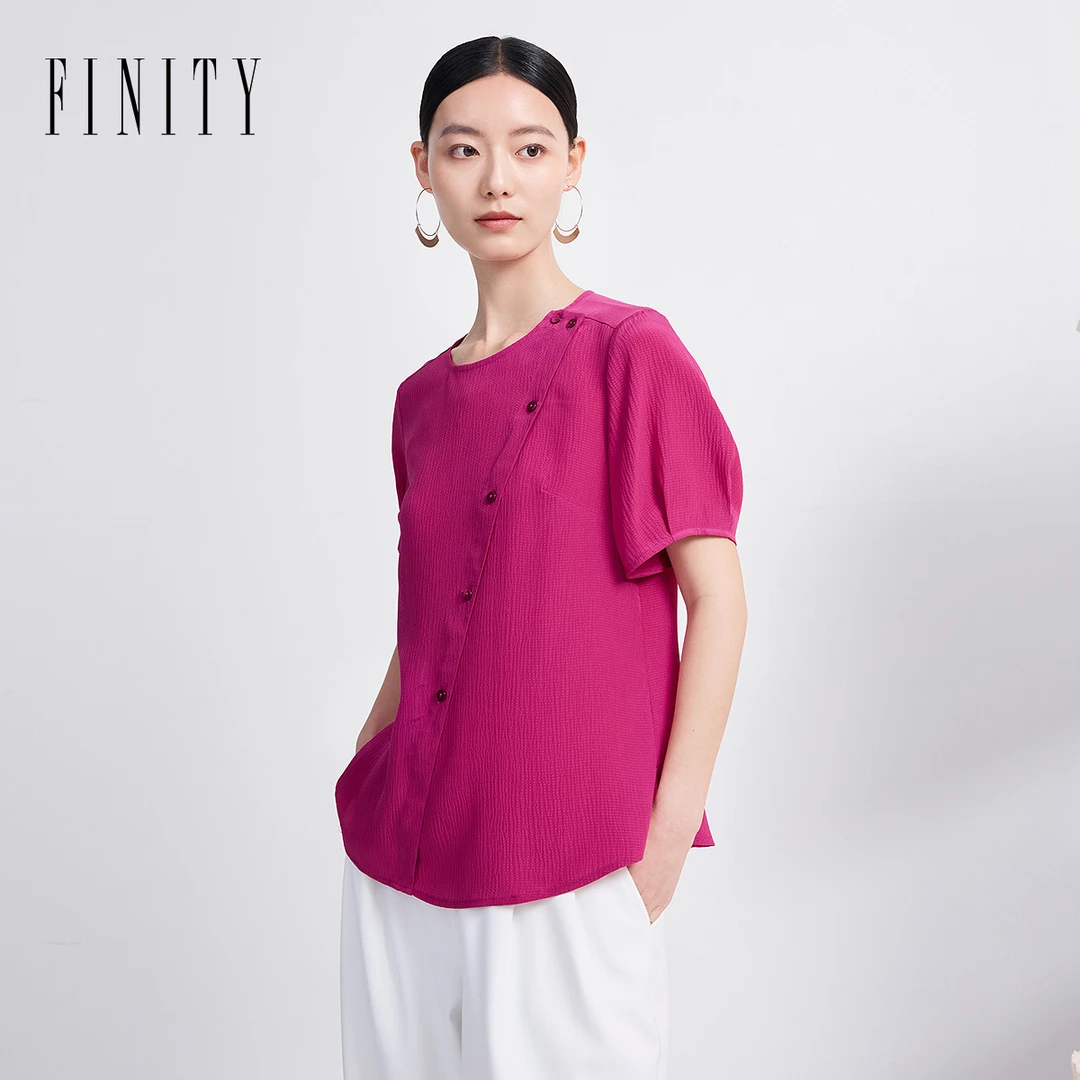 FINITY菲妮迪新款100%桑蚕丝时尚休闲百搭女士夏季宽松纯色修身