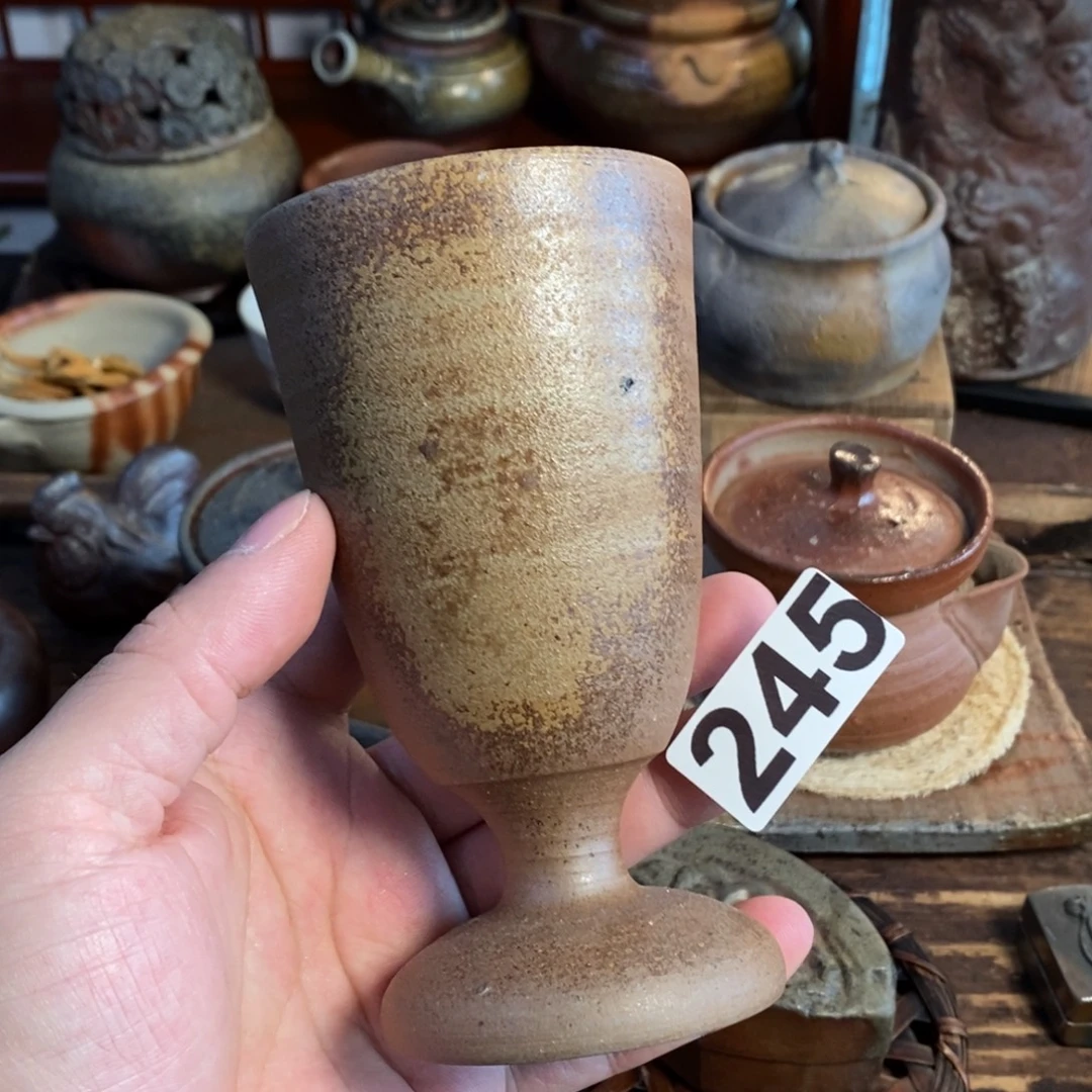 备前烧柴烧茶具高脚杯